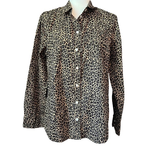 J. Crew Leopard Print Button Down Shirt Women’s Large 100% Cotton Long Sleeve Bl - Picture 1 of 7